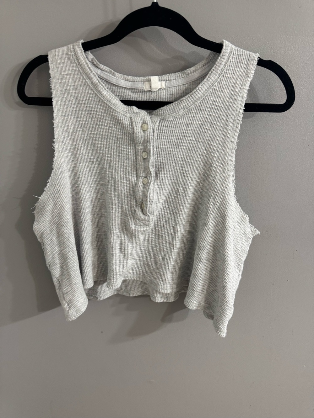Sleeveless Aerie Waffle Knit Henley Crop Top - Light Gray